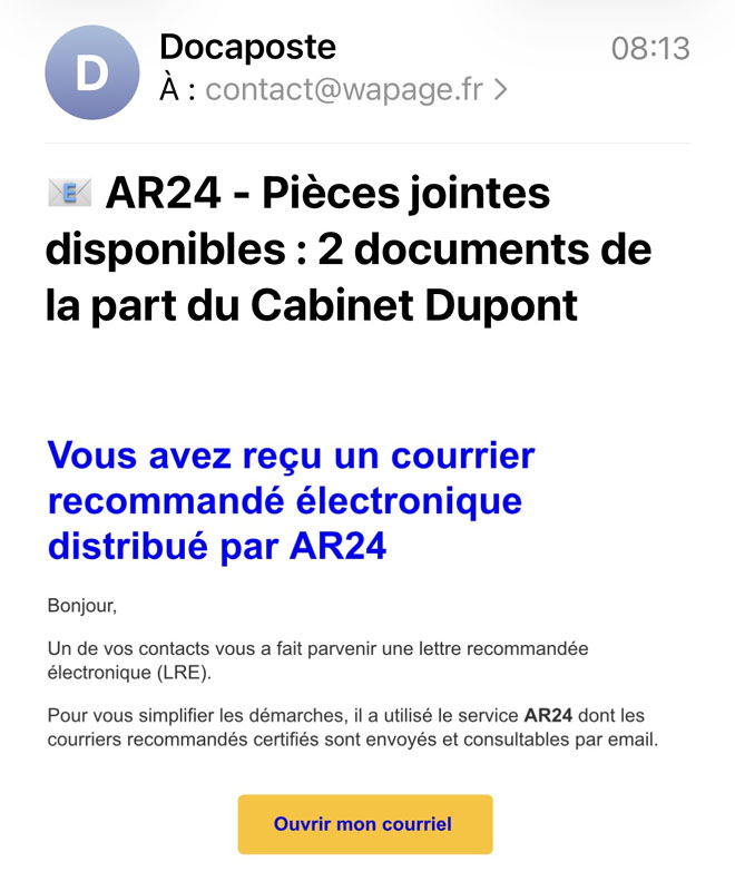 Exemple de faux mail AR24